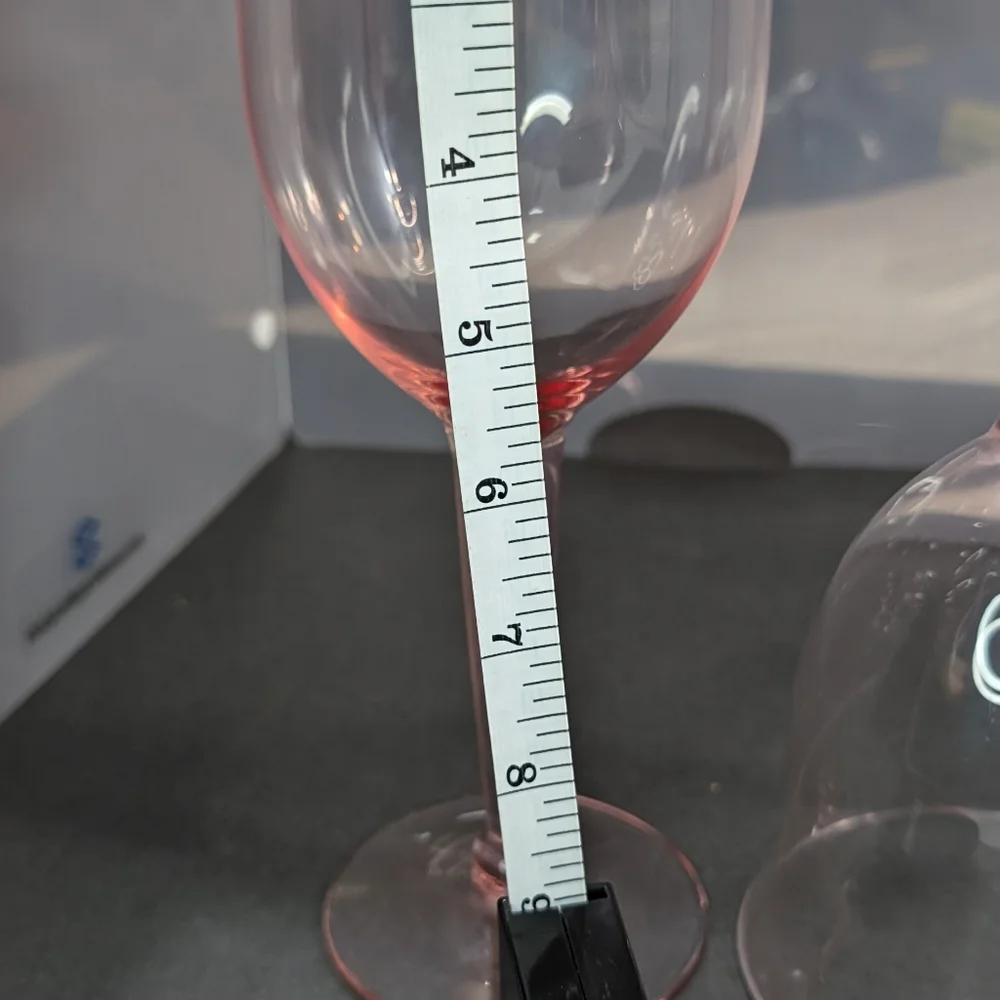 Pink translucent glass vintage handblownlarge 16oz chalice/goblet 2 wine glasses